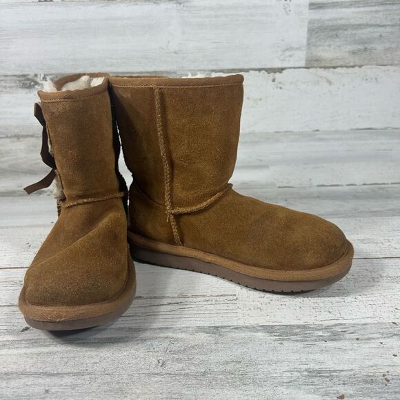 UGG Womens Koolaburra Victoria Short Soft Suede Bow Ankle Boots Brown Size 1 - Picture 6 of 8